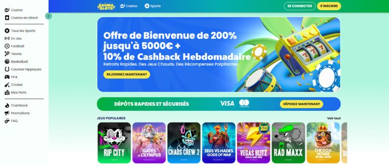 Samba Slots Casino page accueil
